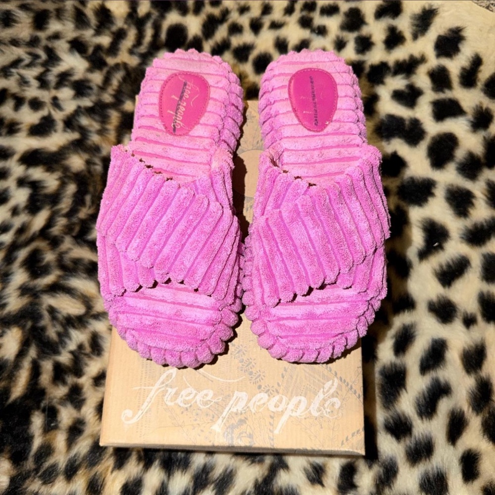 Free People Bright Pink Plush Slide Slippers